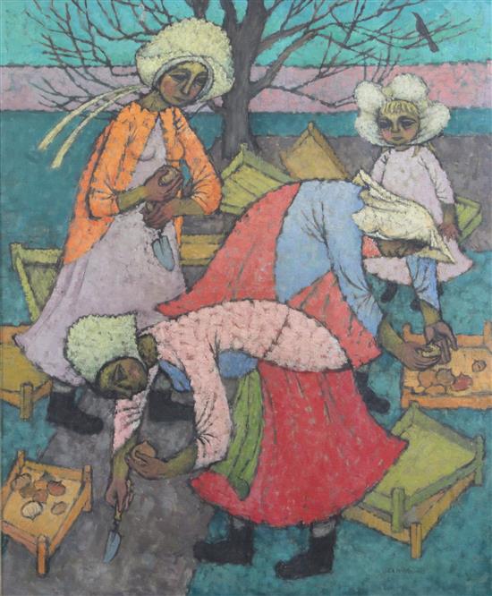 § Jean Young (1914-1995) Women planting onions 24 x 20in.